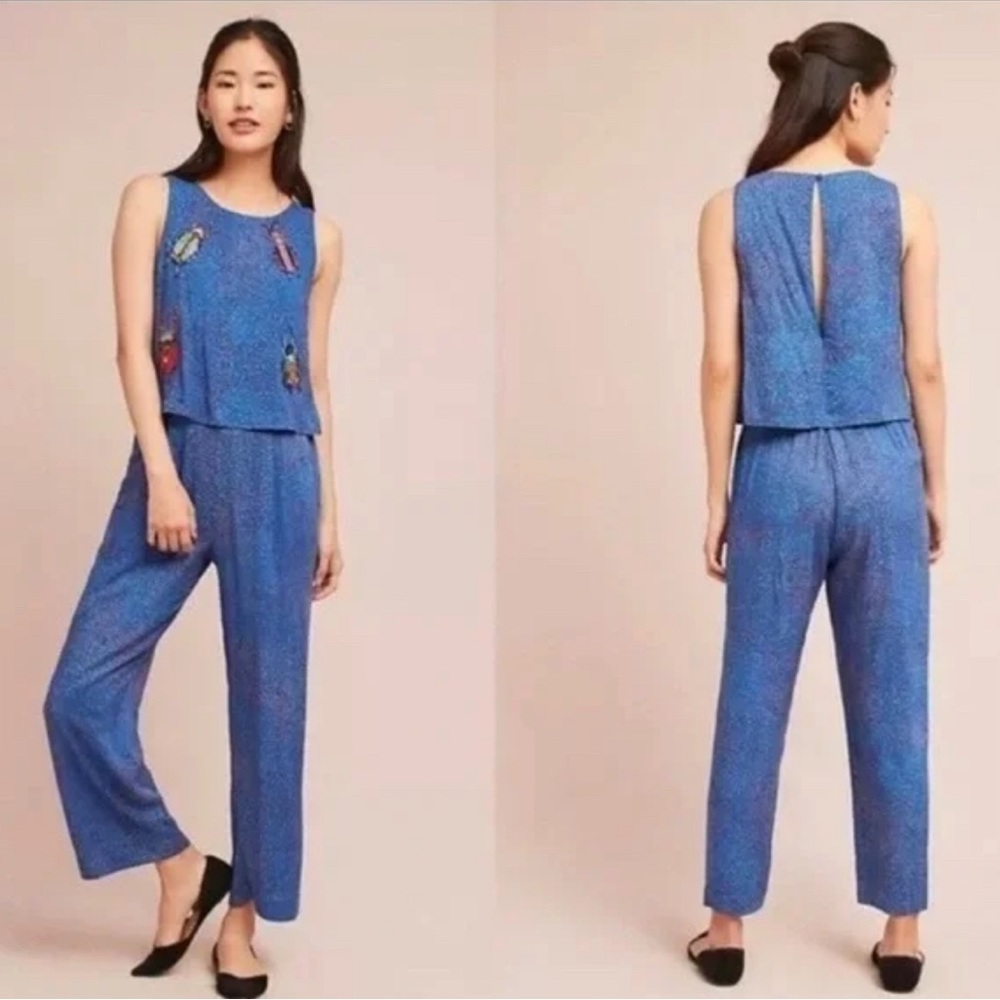 Anthropology Conditions Apply Scarab Beetle Beaded Jumpsuit - Size Medium